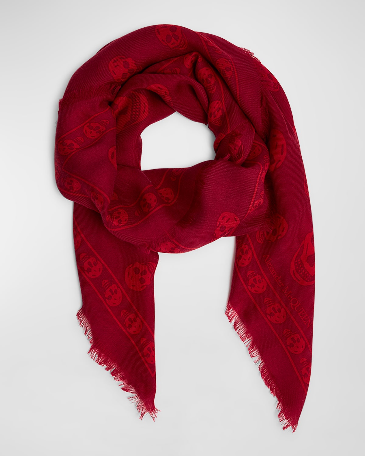 Alexander Mcqueen Skull Wool Scarf In Bordeaux Red