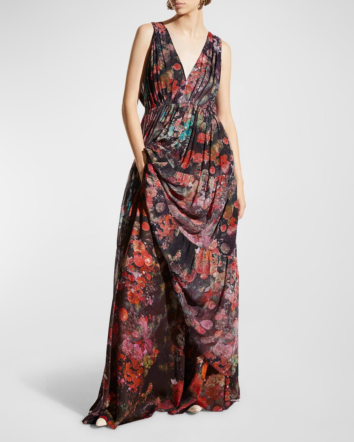 CARESTE Carlotta Tiered Floral-Print Gown