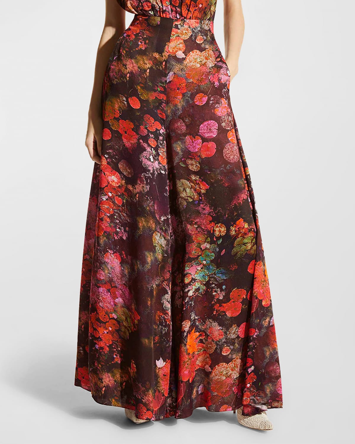 CARESTE Elie Wide-Leg Floral-Print Silk Pants