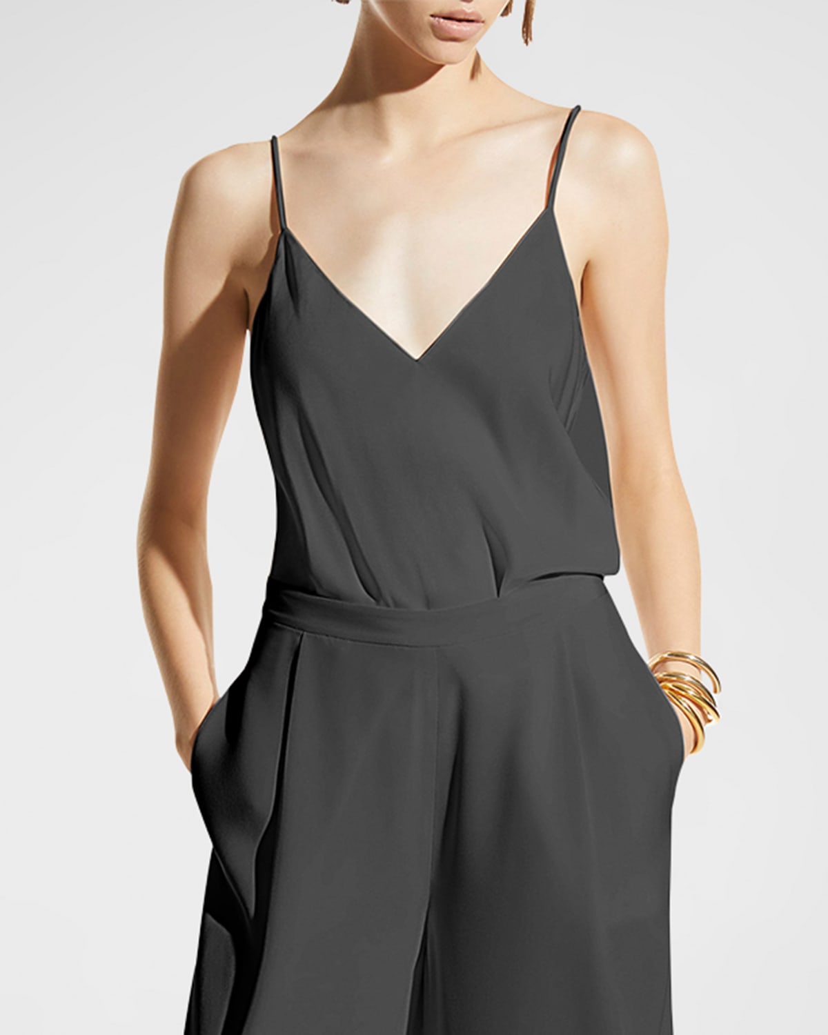 Careste Lucy V-neck Silk Tank In Black