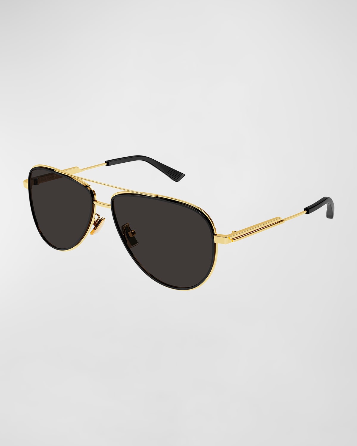 Shop Bottega Veneta Men's Double-bridge Metal Aviator Sunglasses In Shiny Gold Lv