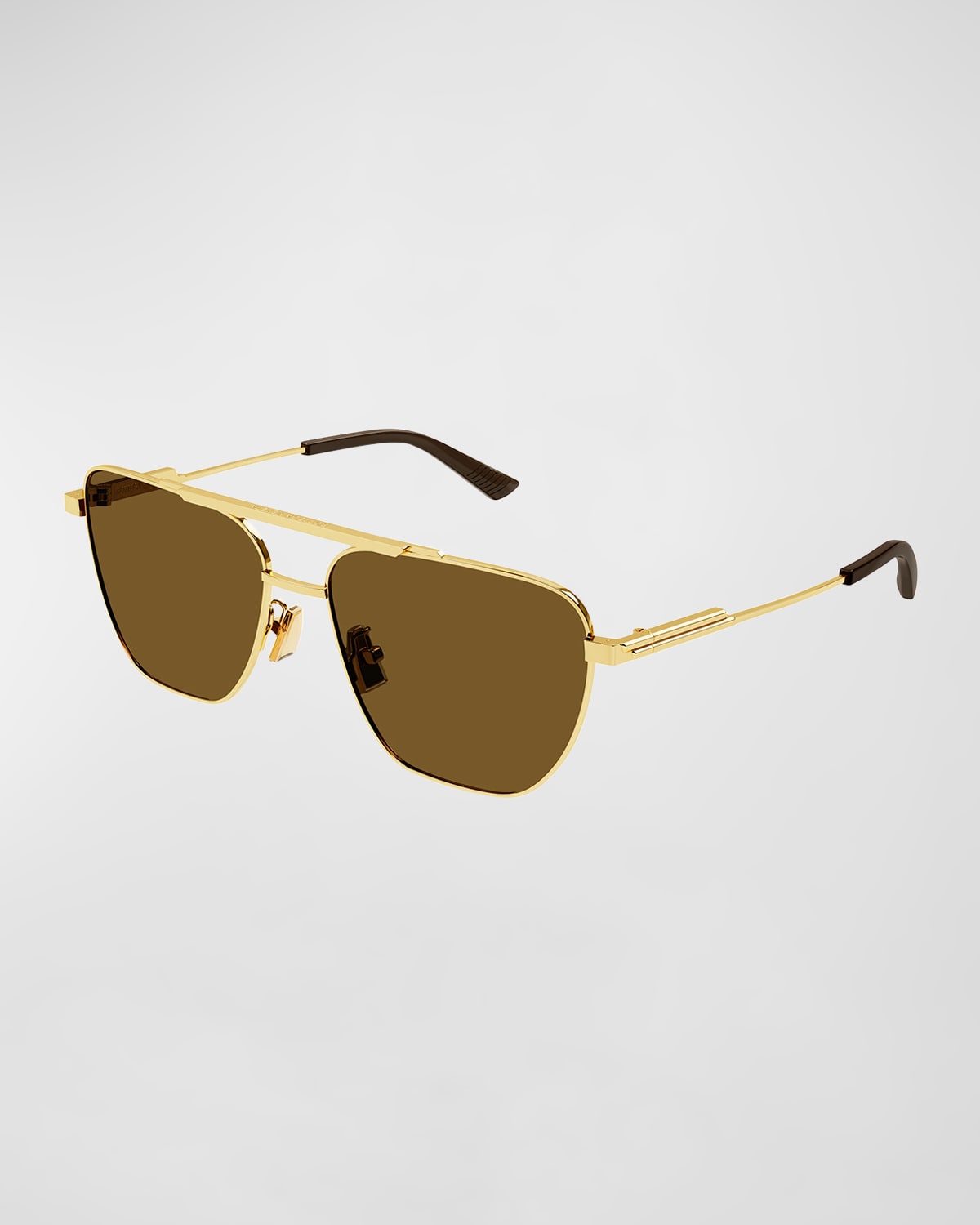 Bottega Veneta Men's Double-bridge Metal Aviator Sunglasses In Shiny Gold Lv