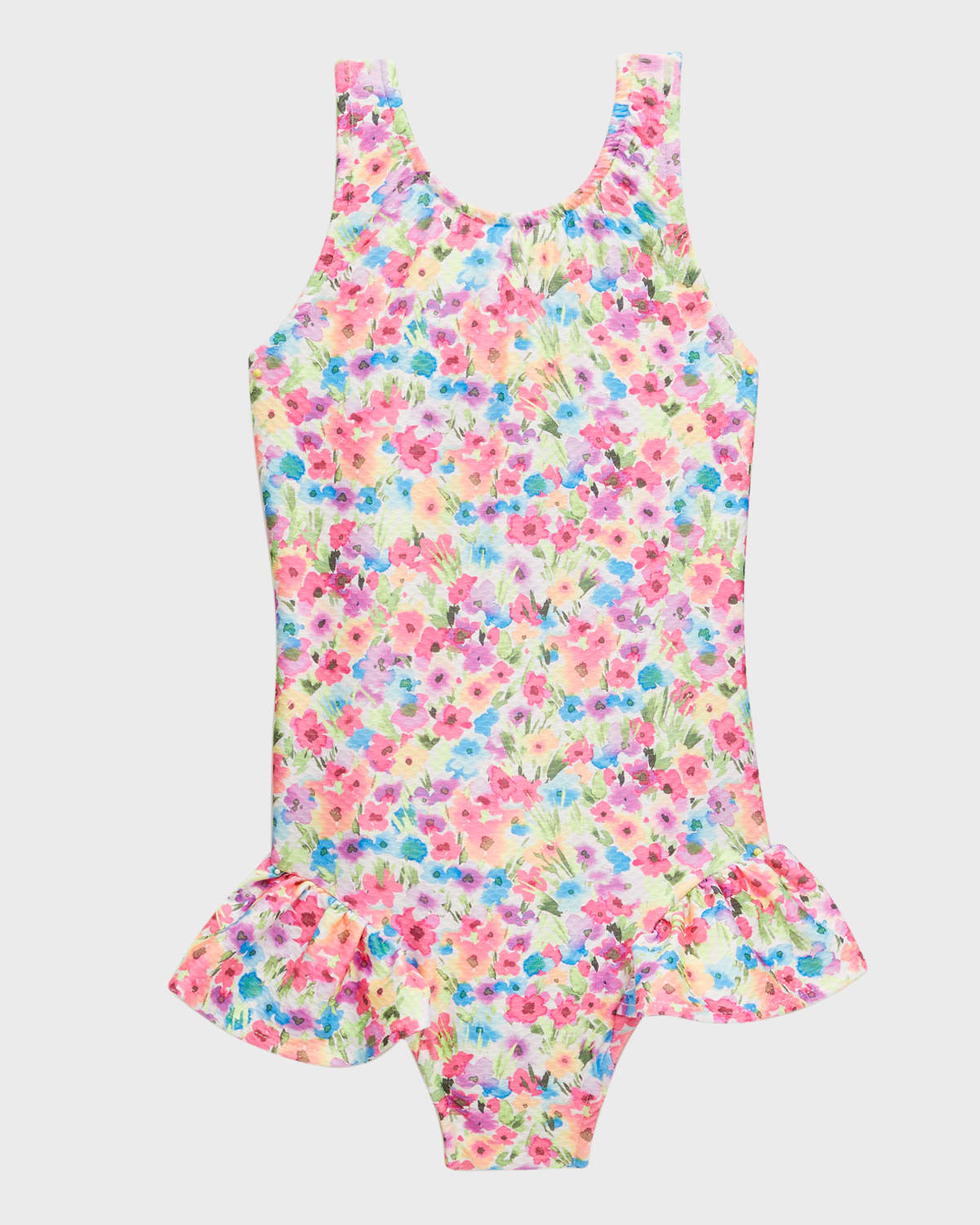 FLORENCE EISEMAN GIRL'S FLORAL-PRINT RUFFLE SWIMSUIT
