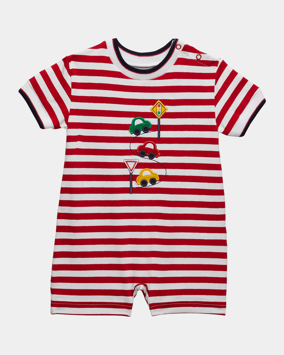 Boy's Embroidered Striped Coverall, Size 3M-24M