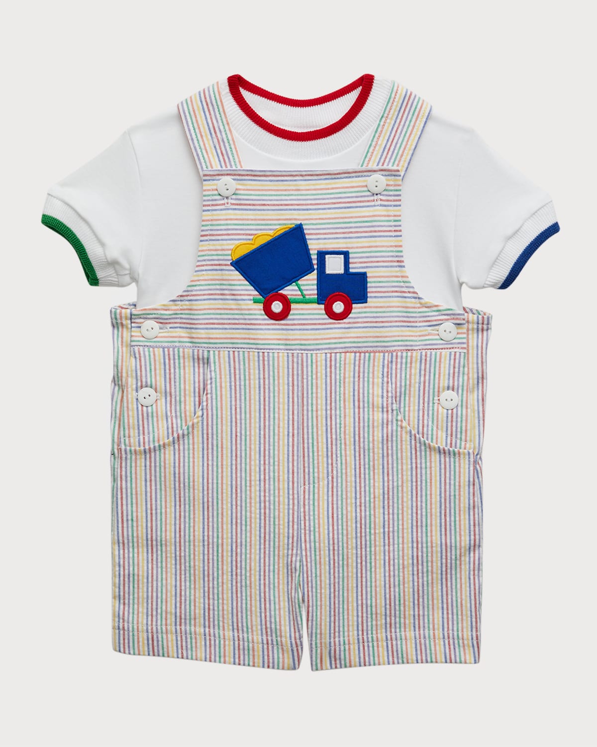 Boy's Embroidered Dumptruck Seersucker W/ T-Shirt, Size 6M-24M