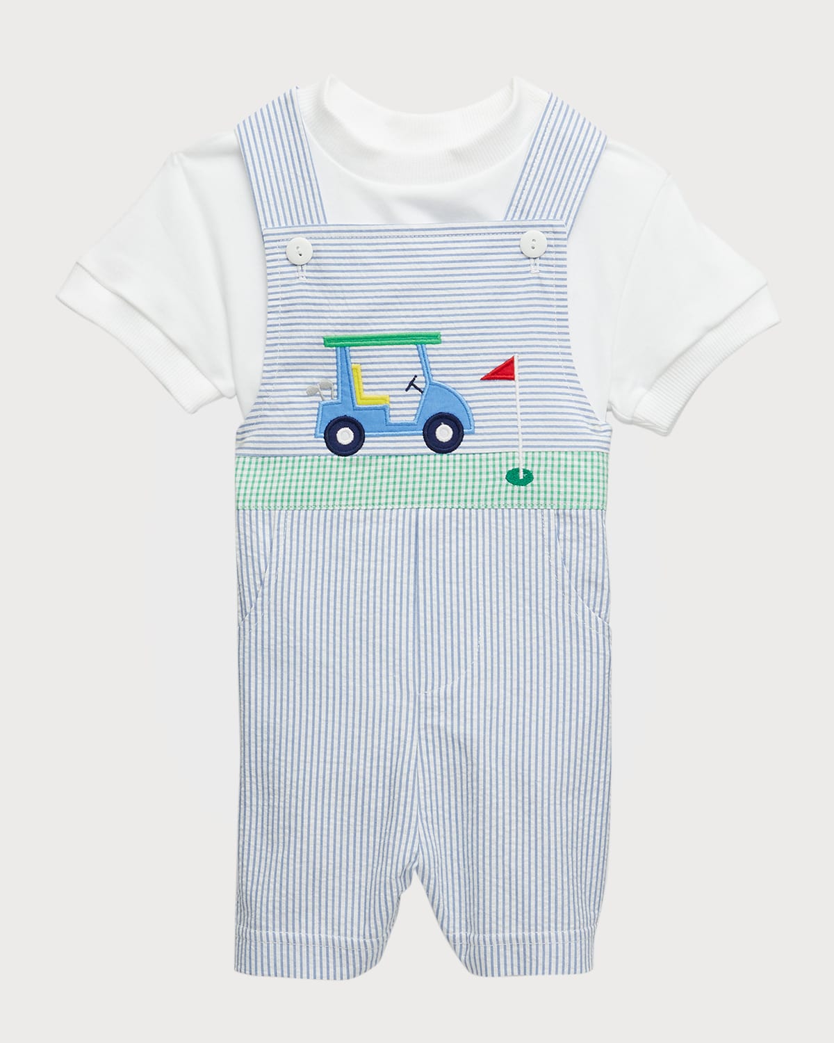 Boy's Embroidered Golf Cart Seersucker W/ T-Shirt, Size 6M-24M