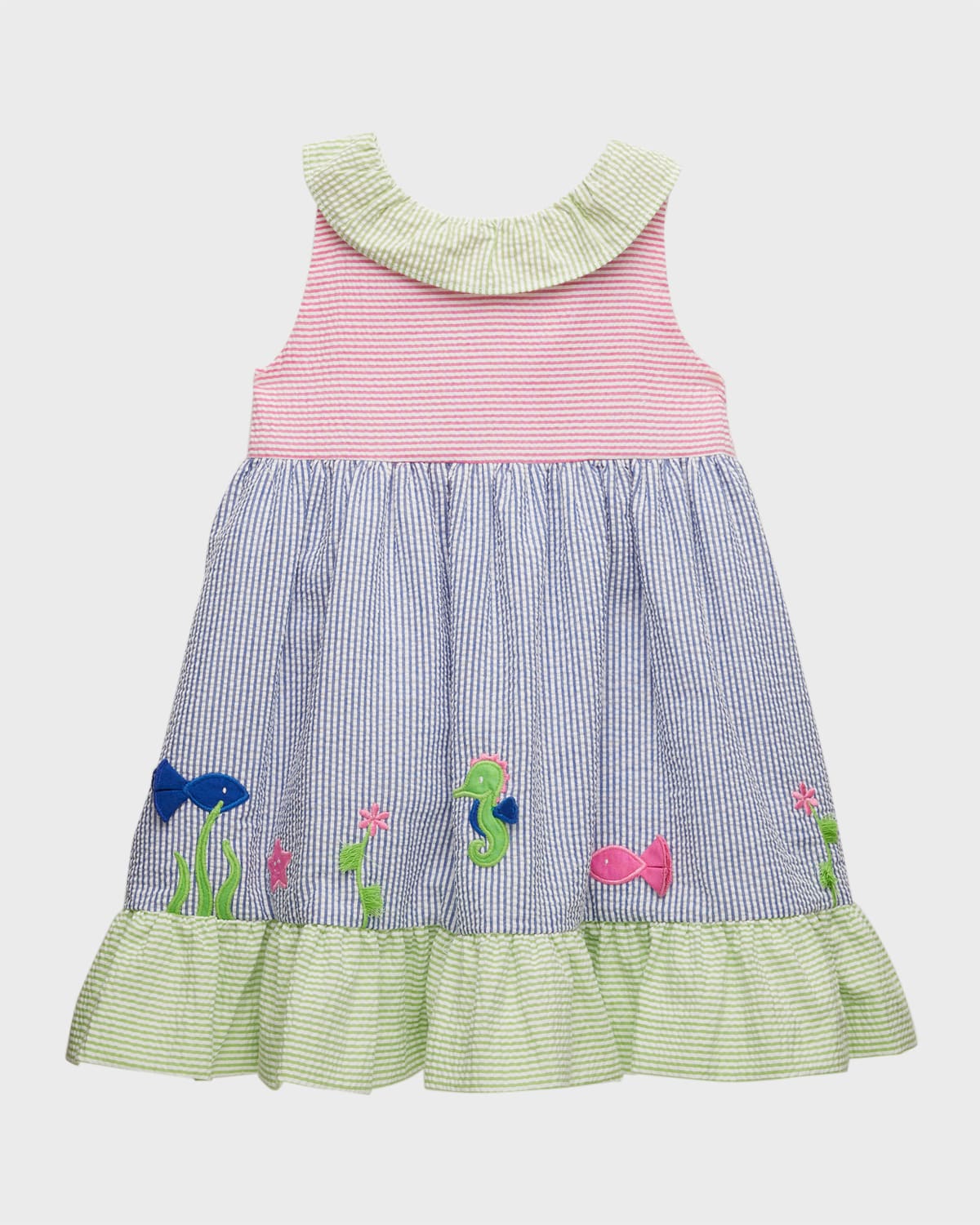 Florence Eiseman Kids' Girl's Multicolor Embroidered Seersucker Dress