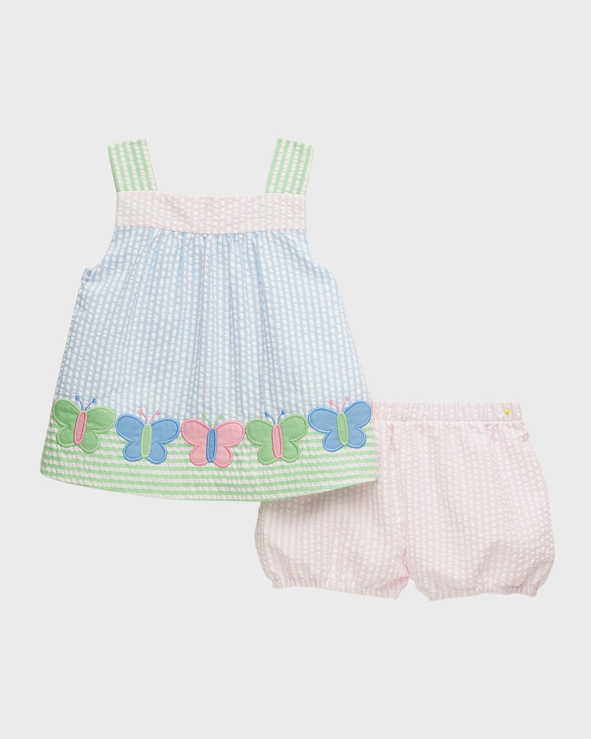Florence Eiseman Babies' Girl's Embroidered Seersucker Striped Dress W/ Bloomers In Multi