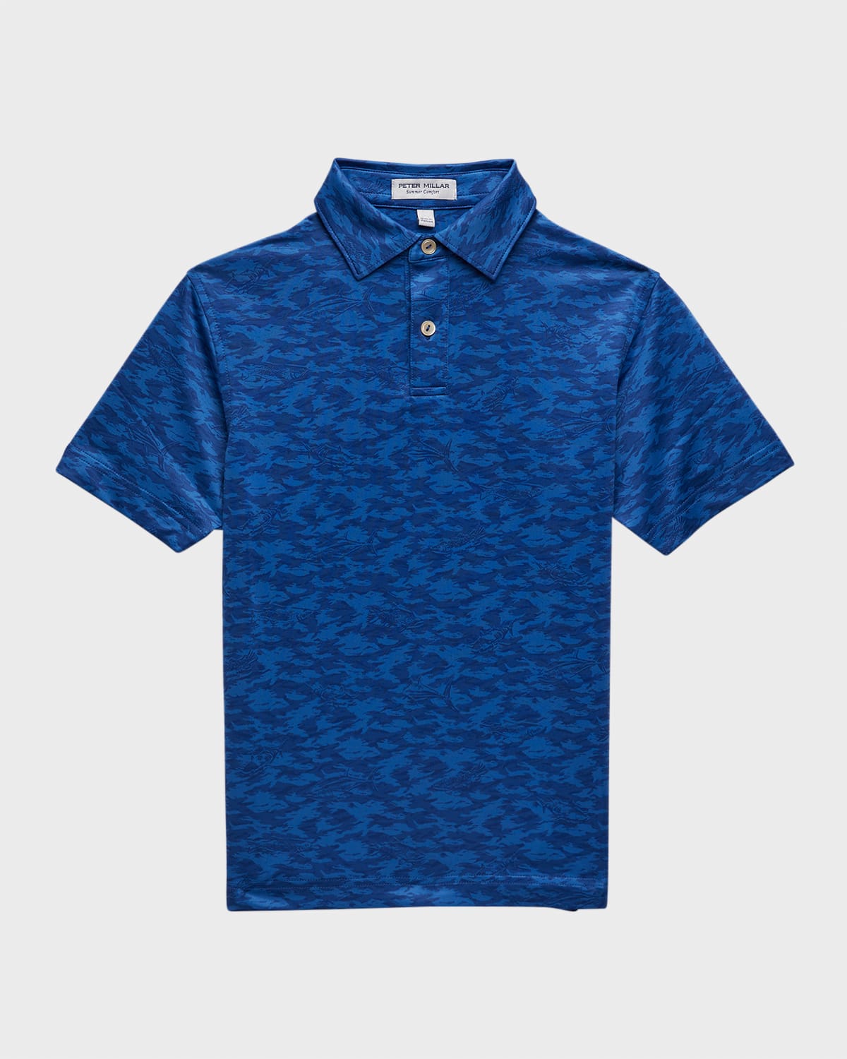 Boy's Fish Camouflage-Print Performance Jersey Polo Shirt, Size XS-XL