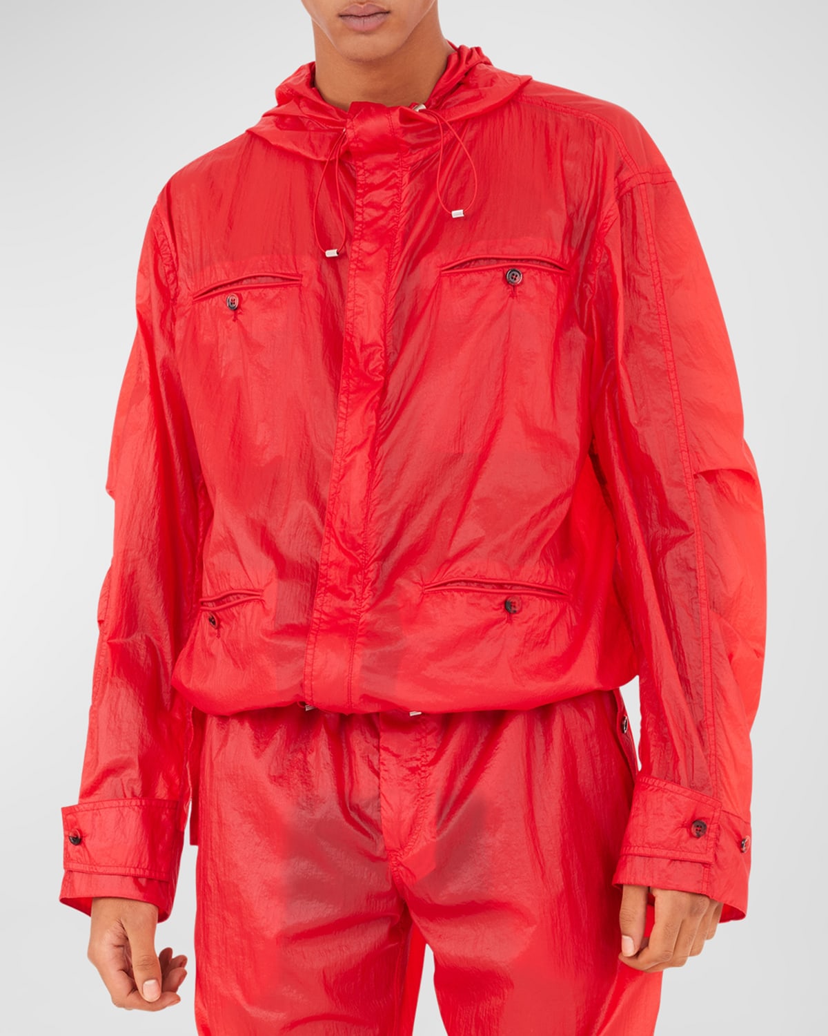 Ferragamo Hooded Jacket With Adjustable Drawstring Hem In Red