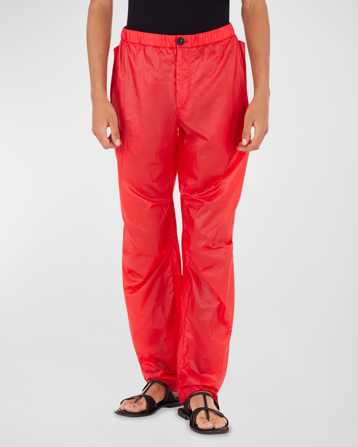 Ferragamo Nylon Cargo Pants With Drawstringed Bottom In Red