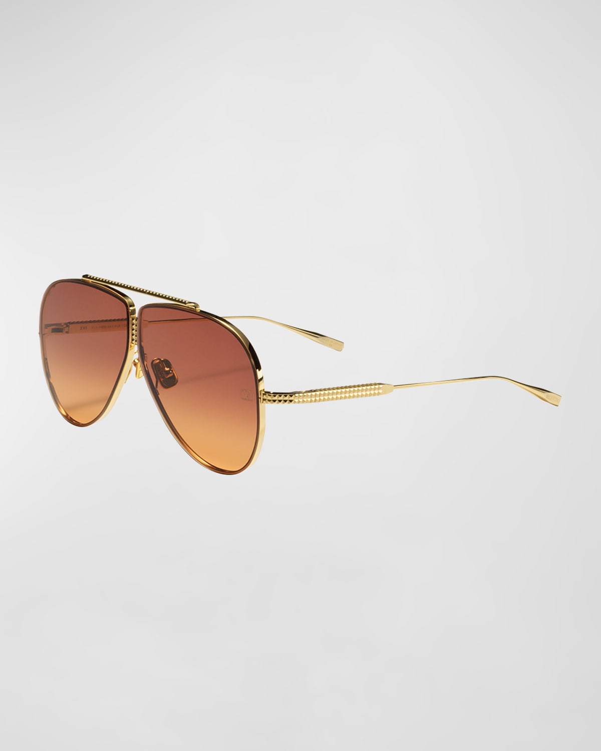 Valentino Men's Xvi Double Bridge Aviator Sunglasses In Rose Gold Dark Gr