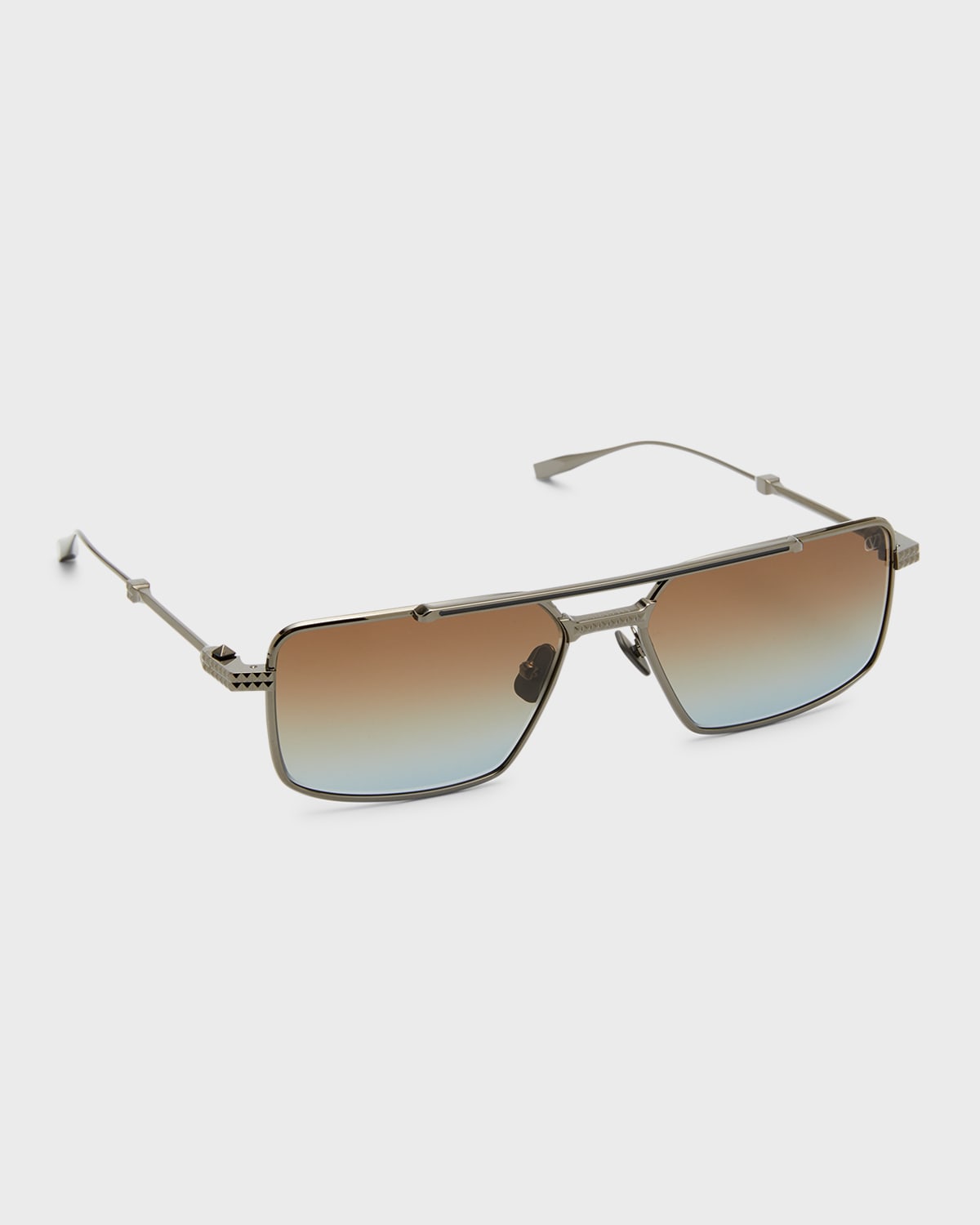 Valentino Men's V-sei Double-bridge Aviator Sunglasses In Black Rhodium Dar