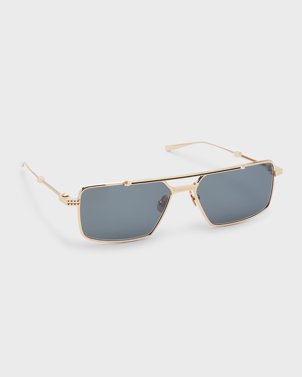 Valentino Men's V-sei Double-bridge Aviator Sunglasses In White Gold Dark