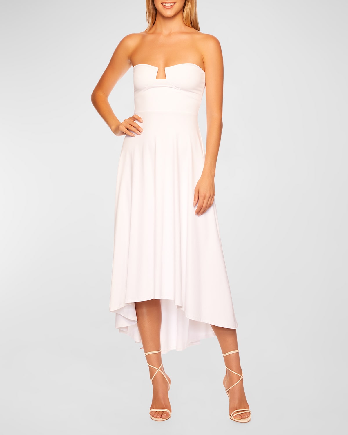 Strapless High-Low Wired Midi Dress