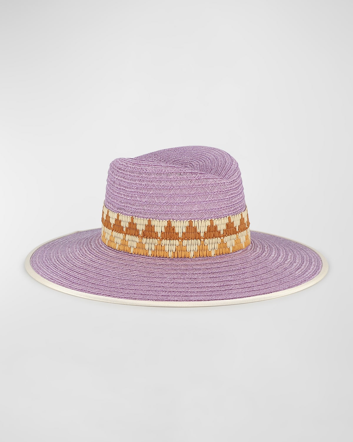 D'estree Cindy Wide Brim Straw Fedora Hat In Lilac