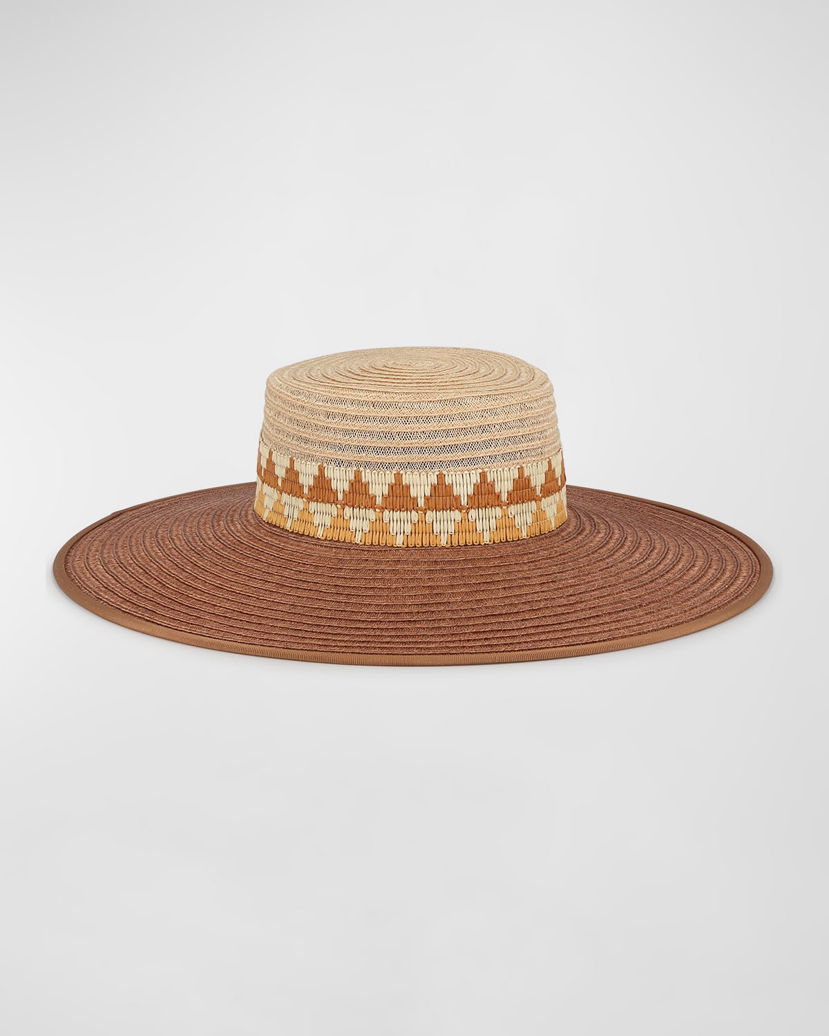 D'estree Annie Bi-color Wide Brim Straw Flat Top Hat In Natural Buffle