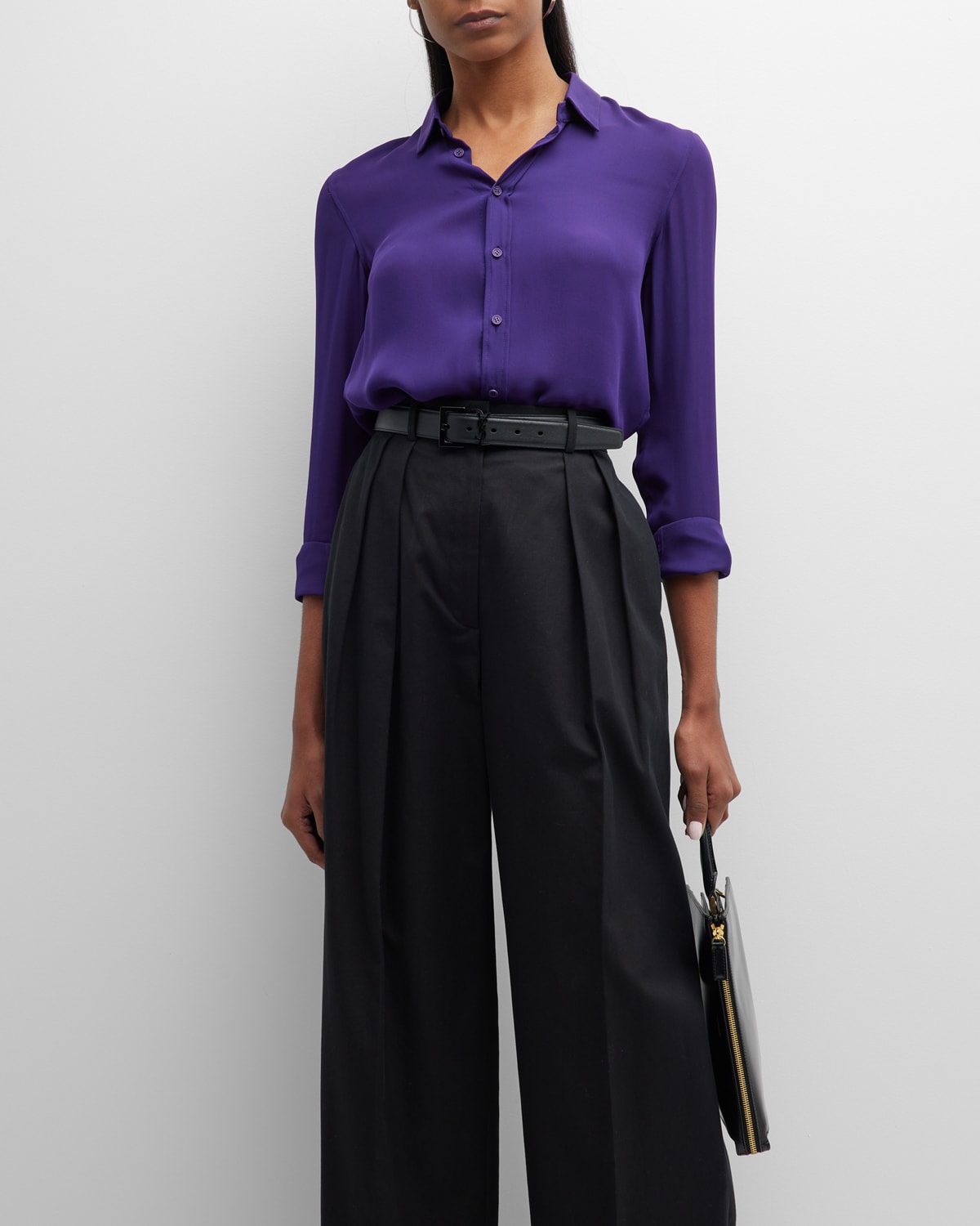 Nili Lotan Gaia Slim Fit Silk Blend Shirt In Purple
