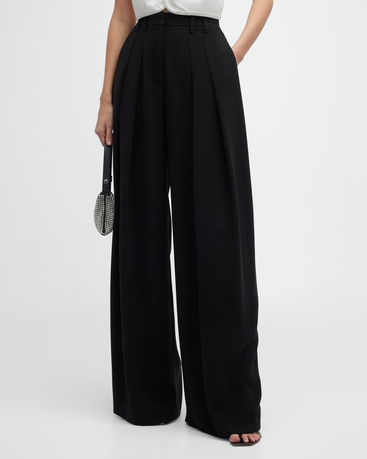Monot Pleated Roll-hem Wide-leg Pants In Black
