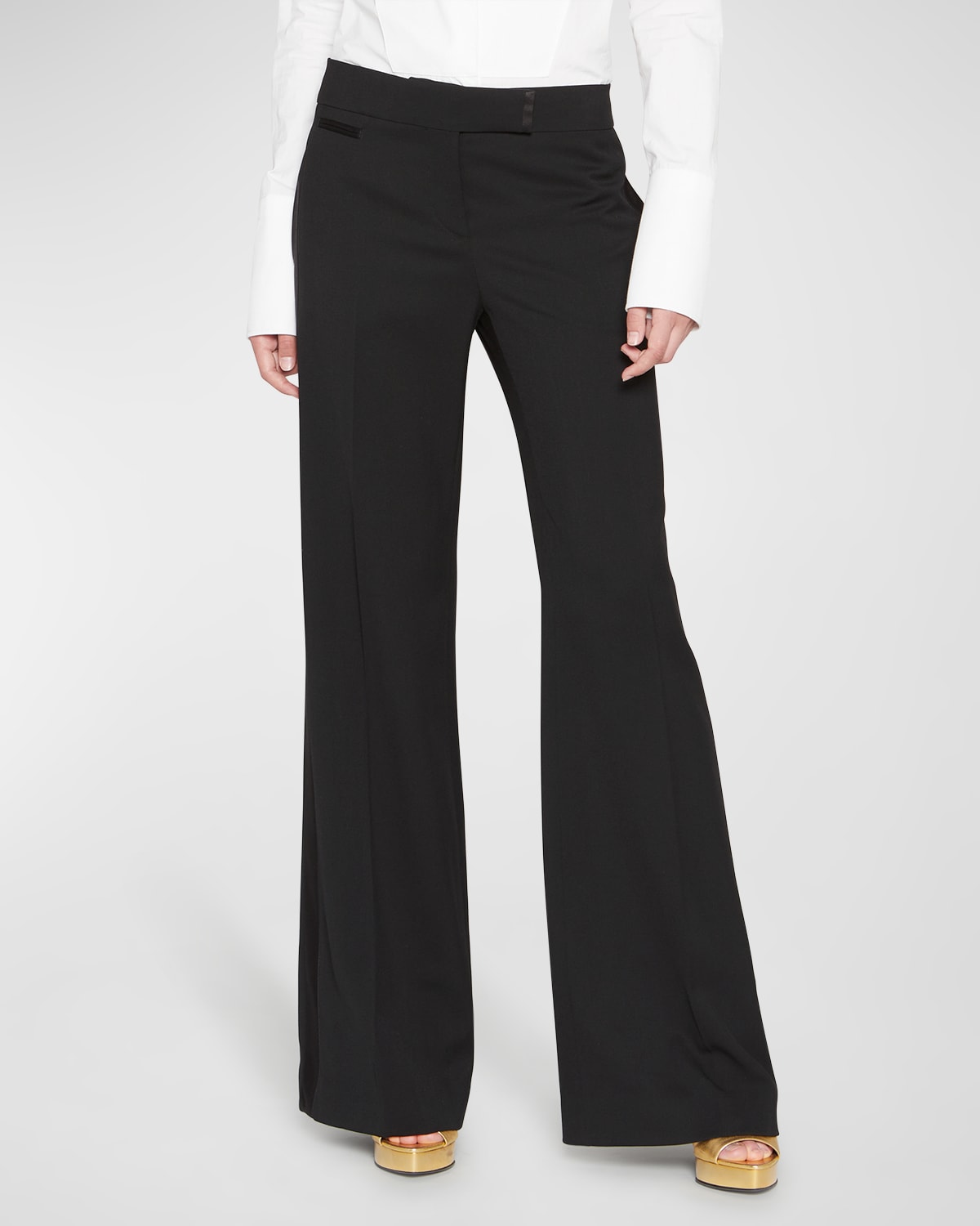 Shop Tom Ford Gran De Poudre Wide-leg Tuxedo Pants In Black