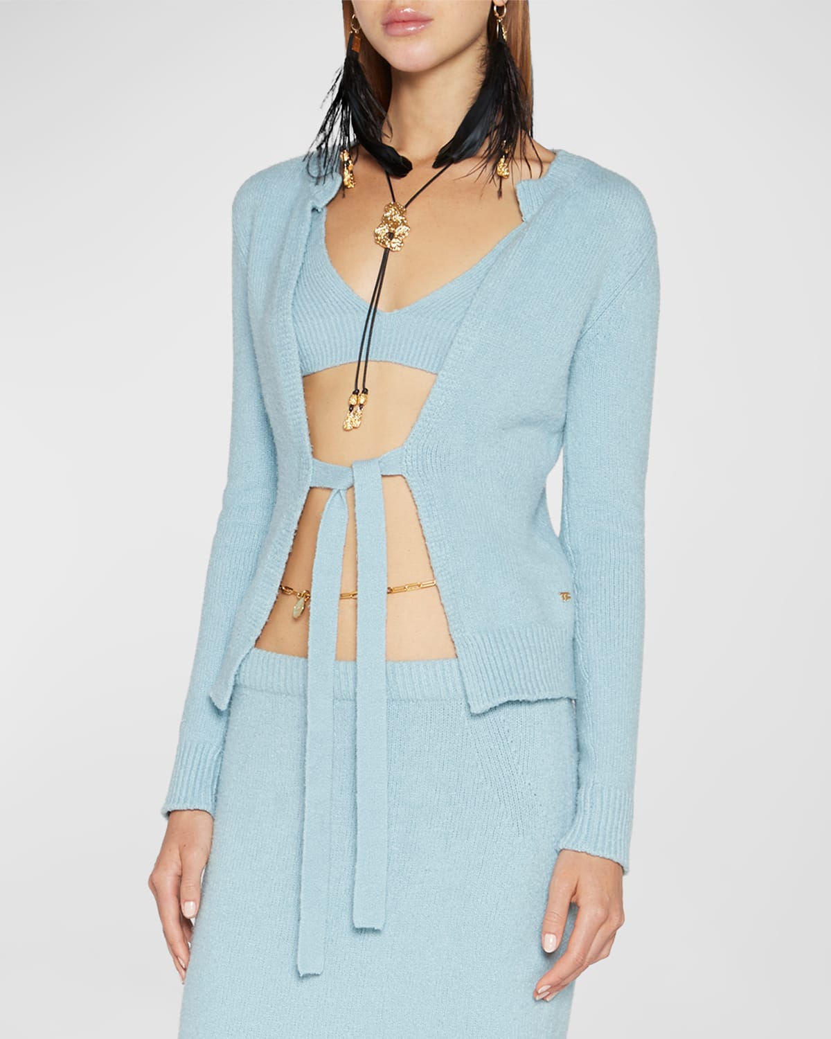 Tom Ford Tie-front Cashmere Cardigan In Pale Blue