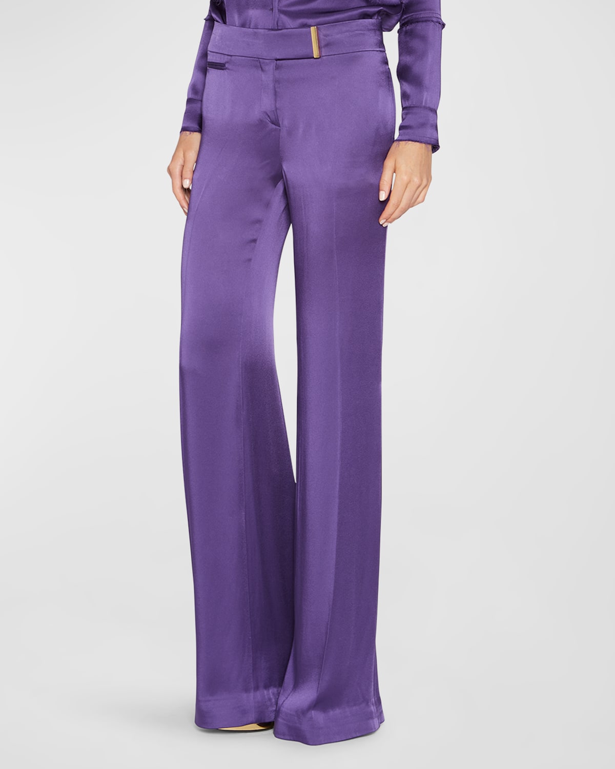 Tom Ford Mid Rise Wide Fluid Satin Pants In Purple | ModeSens