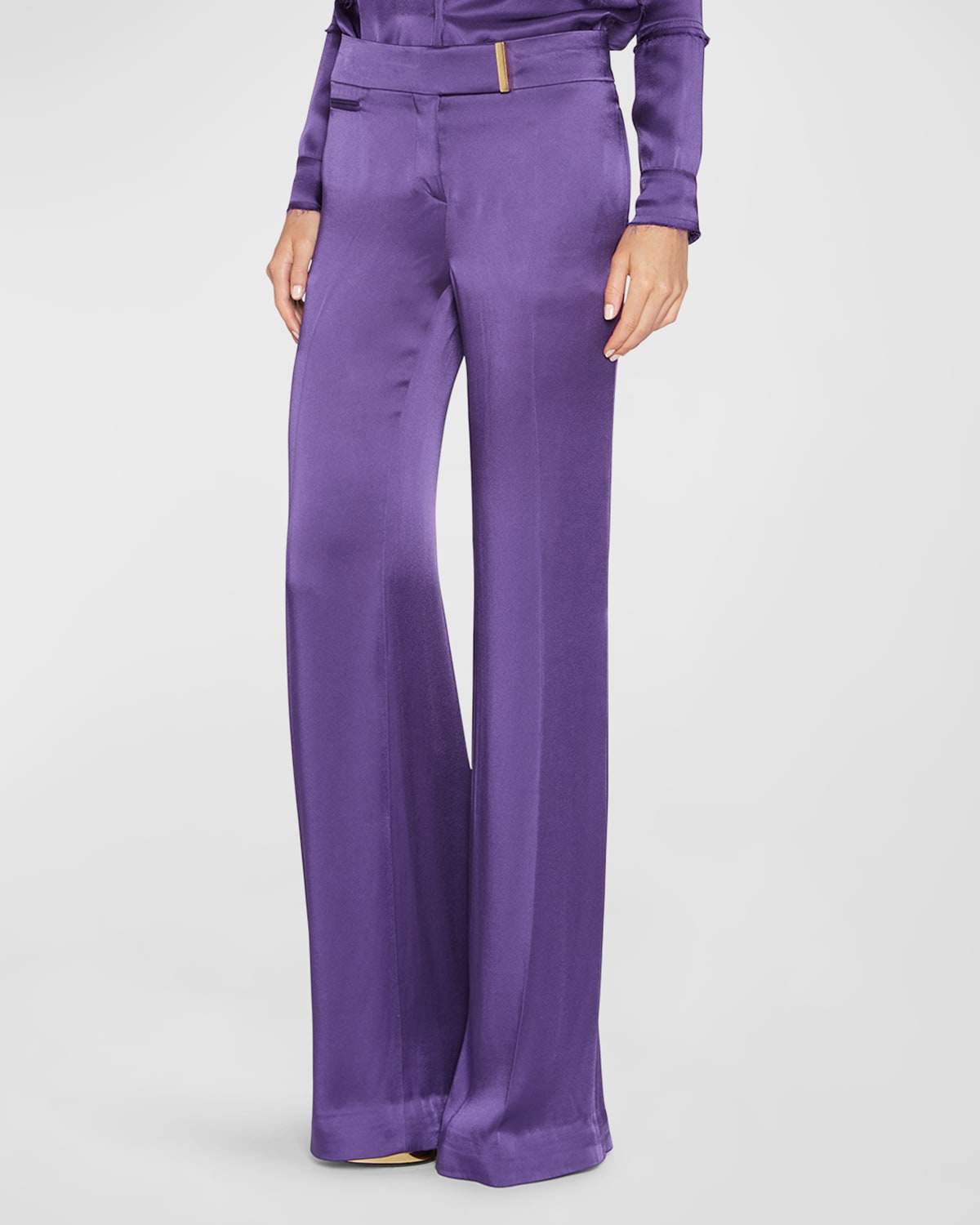Tom Ford Mid Rise Wide Fluid Satin Pants In Purple Dal