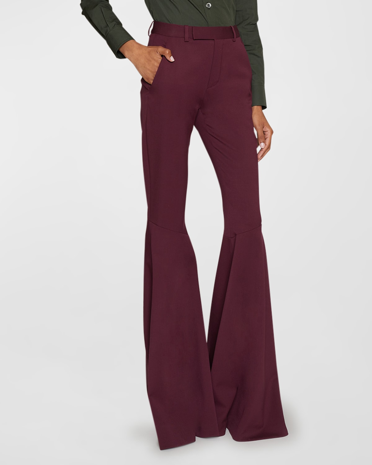 Saint Laurent Stretch Wool Flare Leg Pants In Burgandy