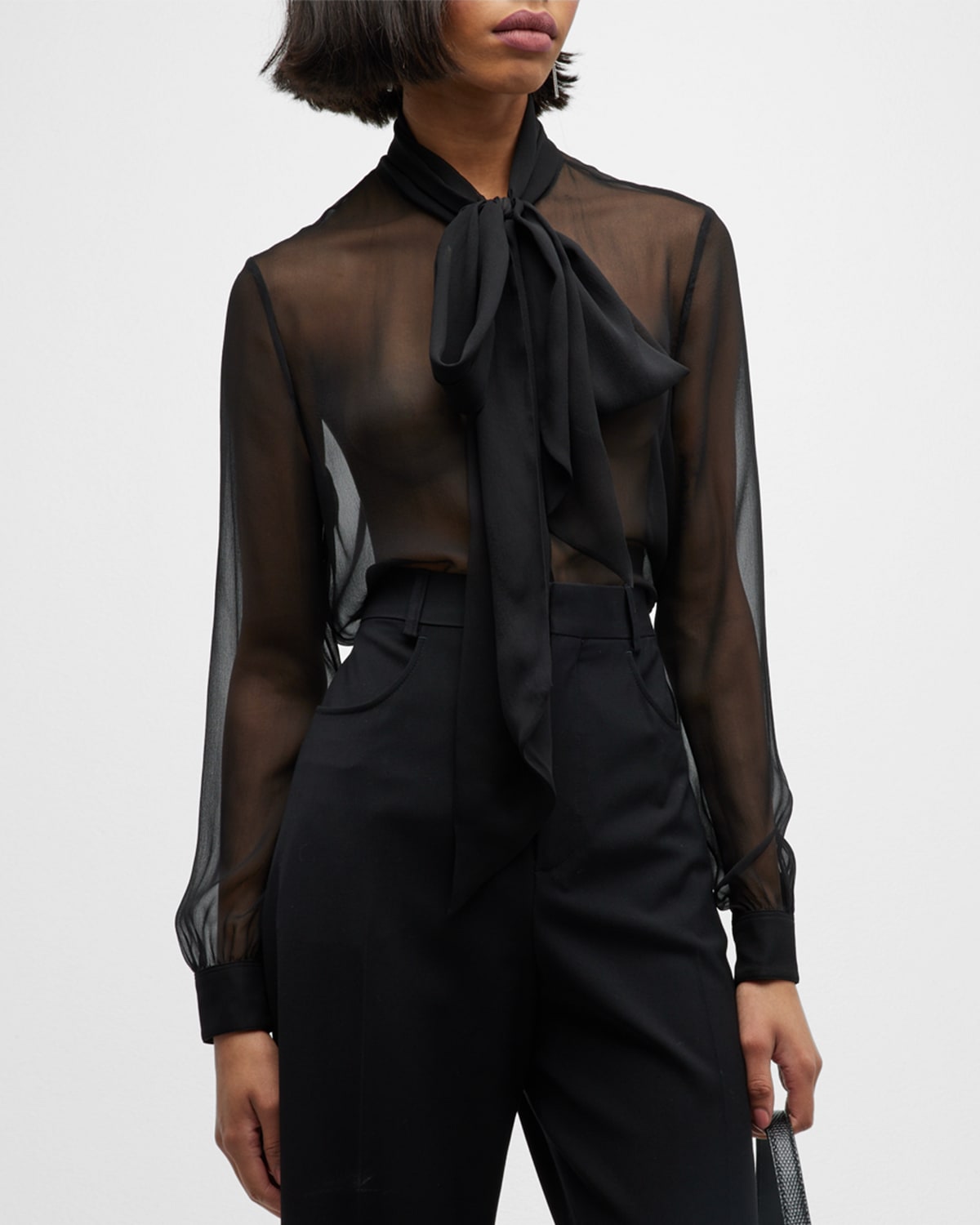 Saint Laurent Silk Shirt In Nero