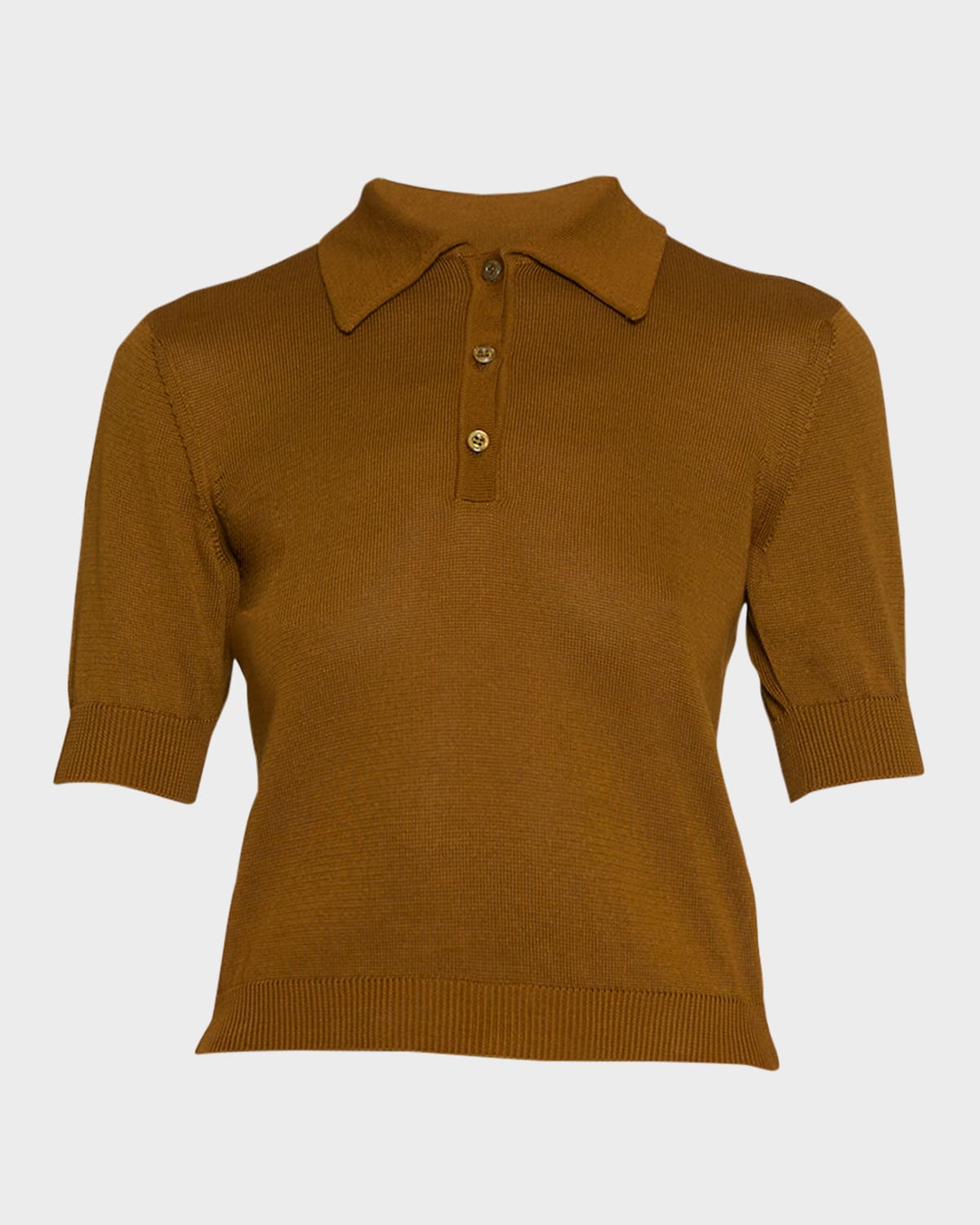 Saint Laurent Women's Cassandre Embroidery Polo Top In Kaki