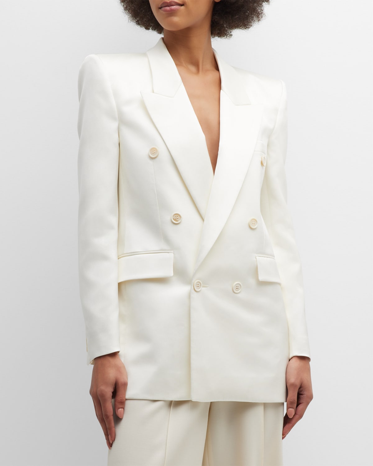 Shop Saint Laurent Silk Tuxedo Jacket With Padded Shoulders In White