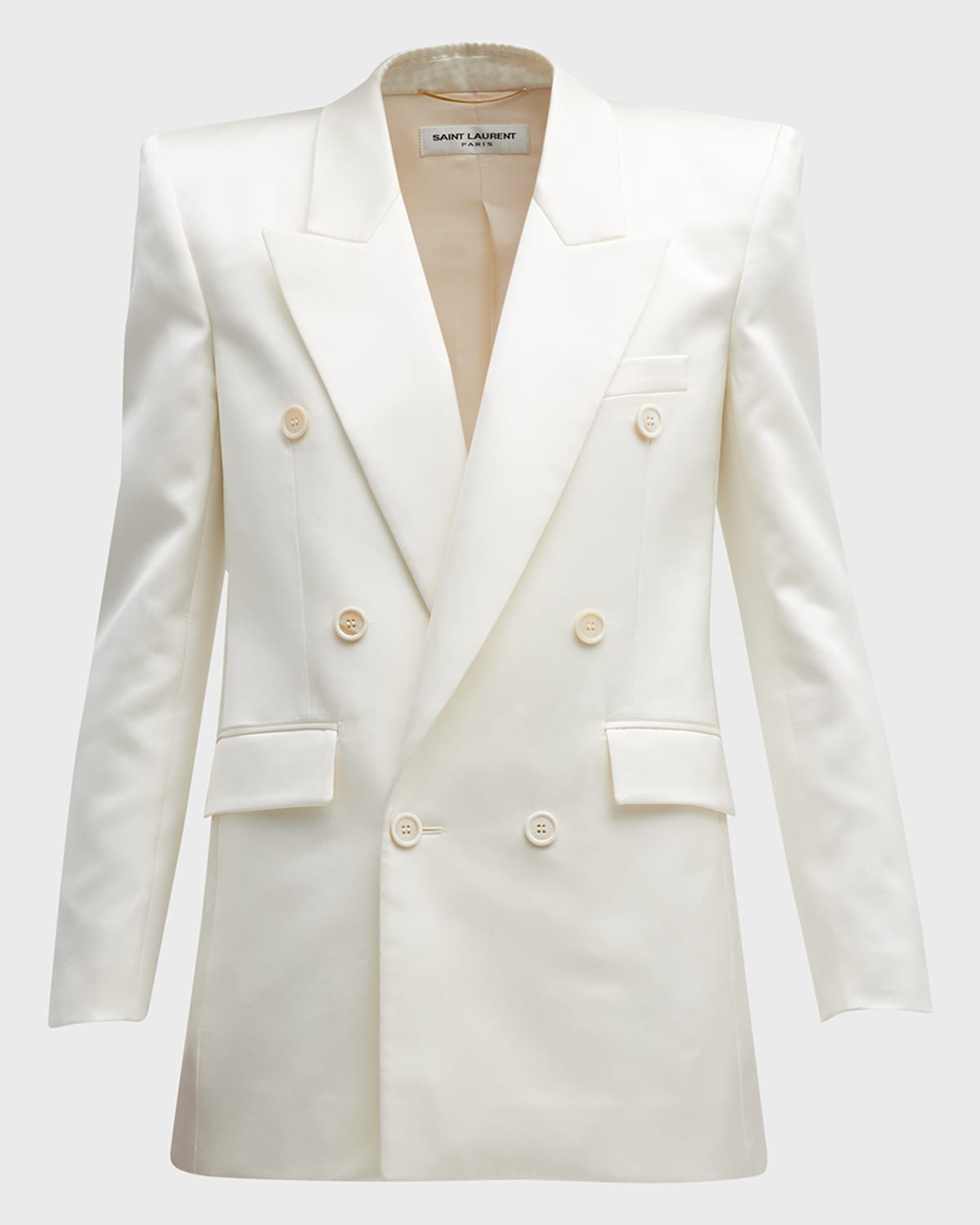 Shop Saint Laurent Silk Tuxedo Jacket With Padded Shoulders In White