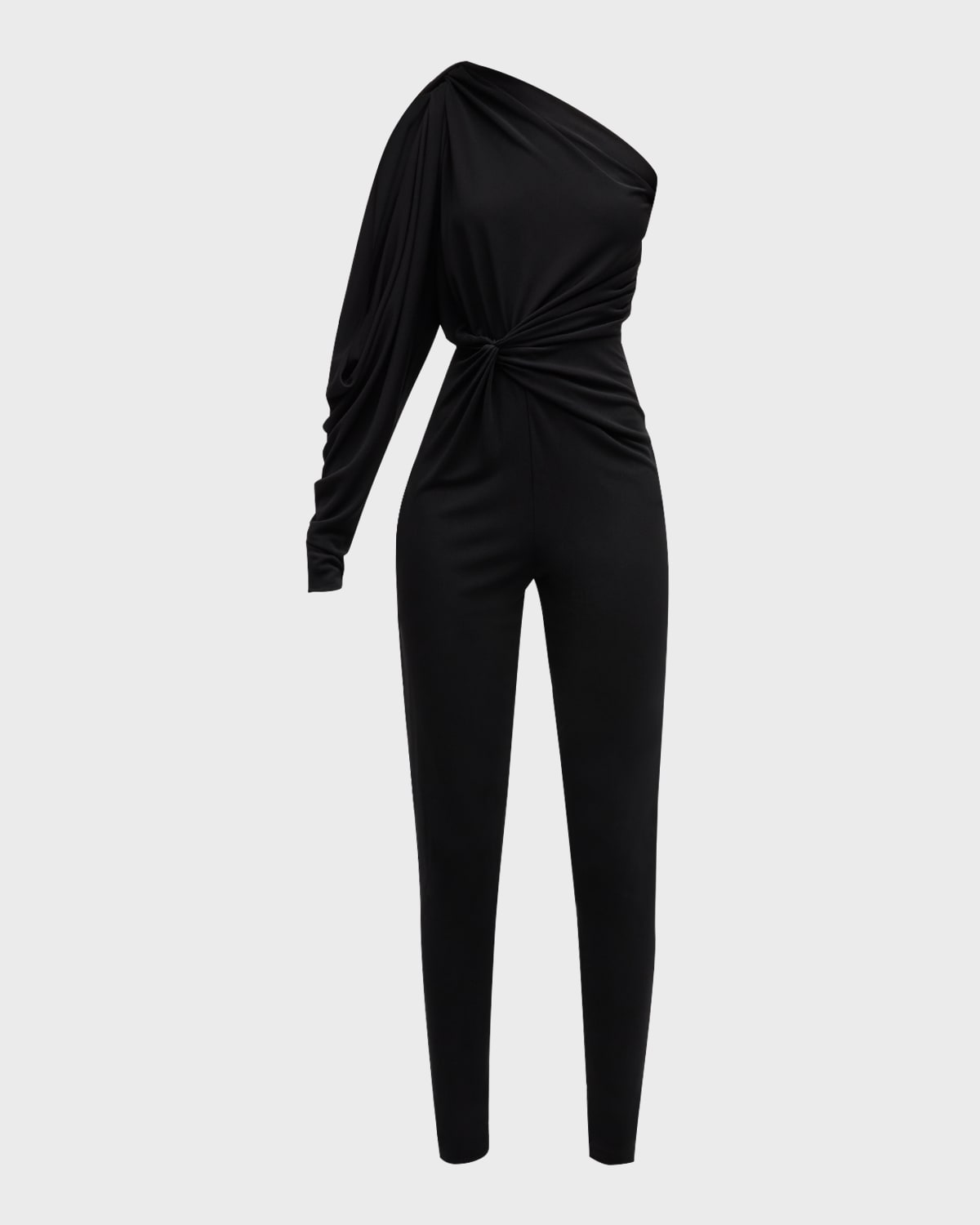 Saint Laurent One-shoulder Twist Jumpsuit In Nero