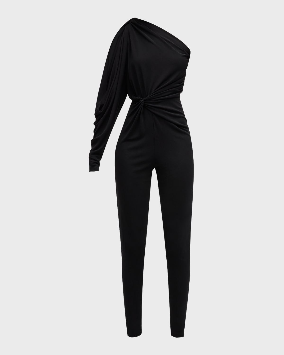 Shop Saint Laurent One-shoulder Twist Jumpsuit In Nero