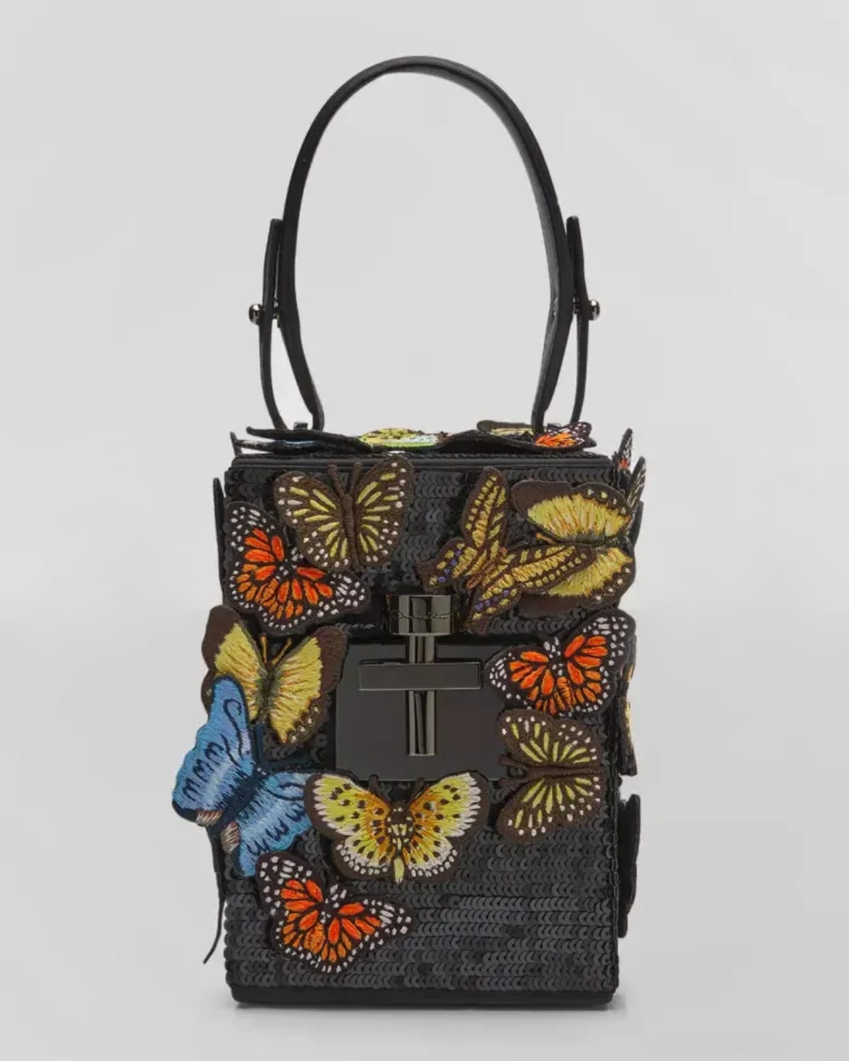 Oscar De La Renta Alibi Butterfly Sequin Cube Top-handle Bag In Black