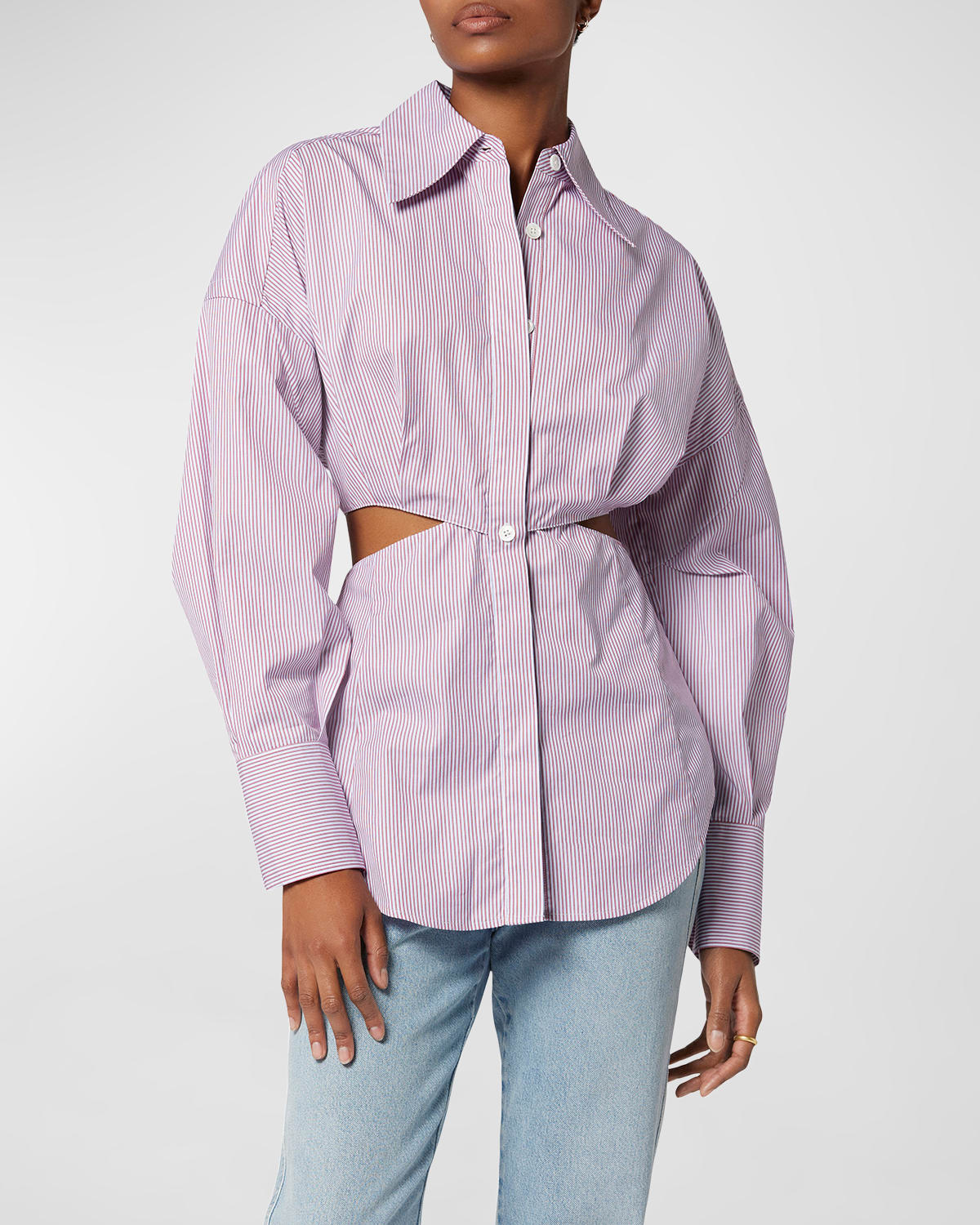 Equipment Alya Striped Cutout Button-down Cotton Shirt In Red Multi