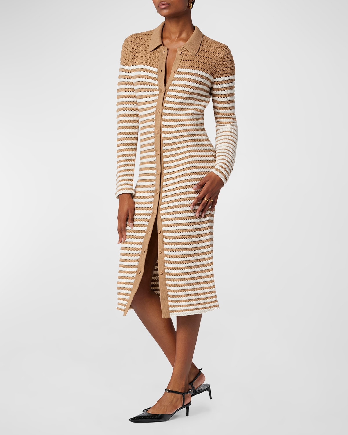 Beladon Striped Button-Down Crochet Dress