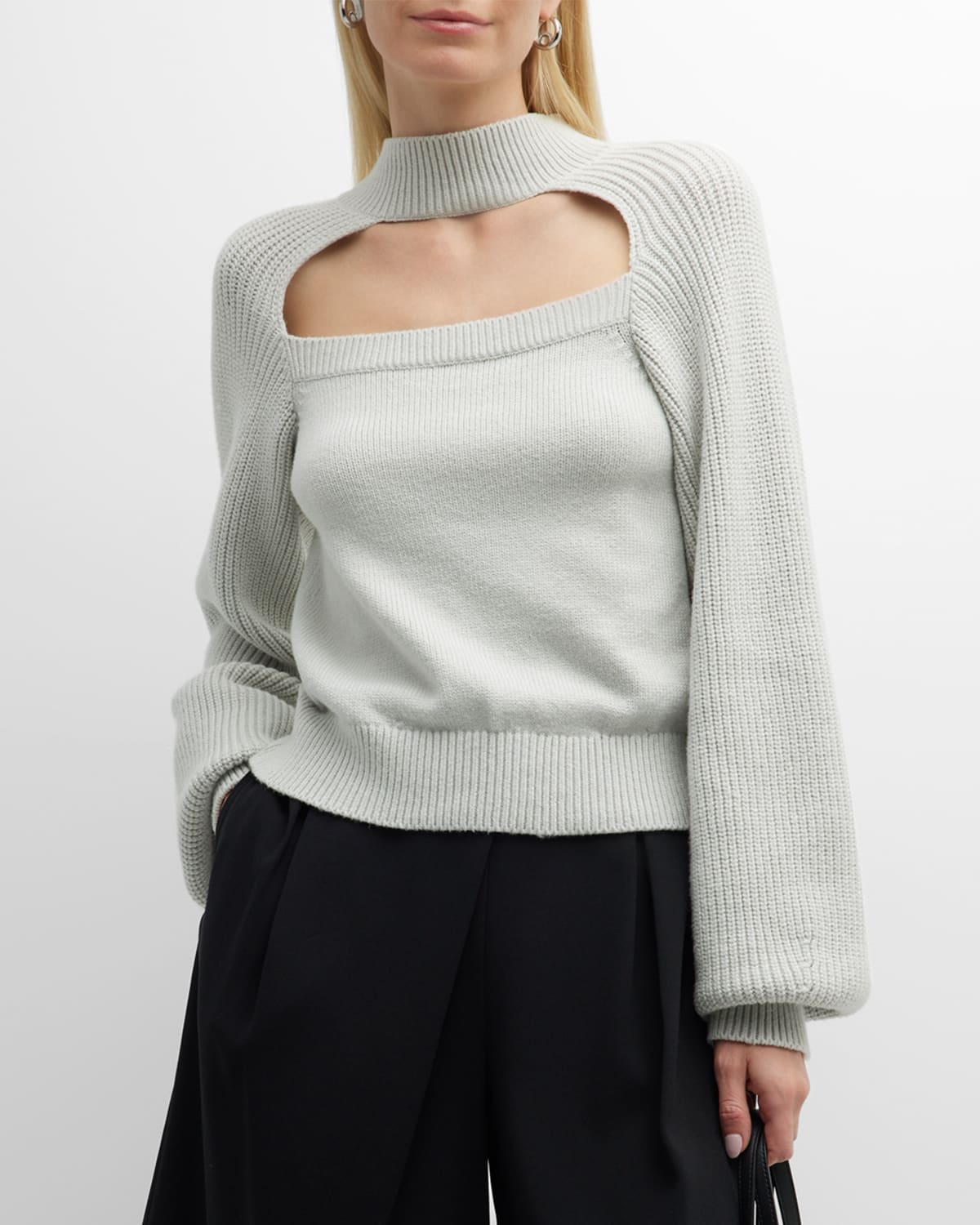 Adeam Void Cutout Turtleneck Sweater In Heateher Grey