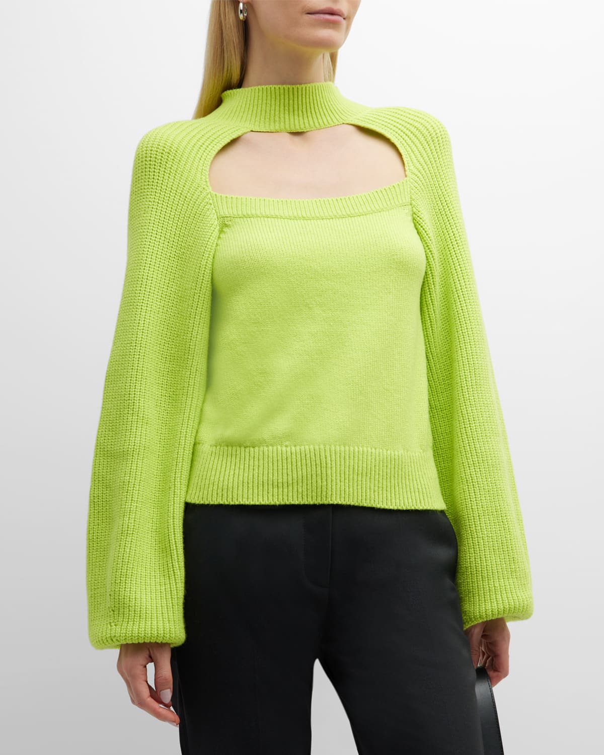 Adeam Void Cutout Turtleneck Sweater In Lime Green