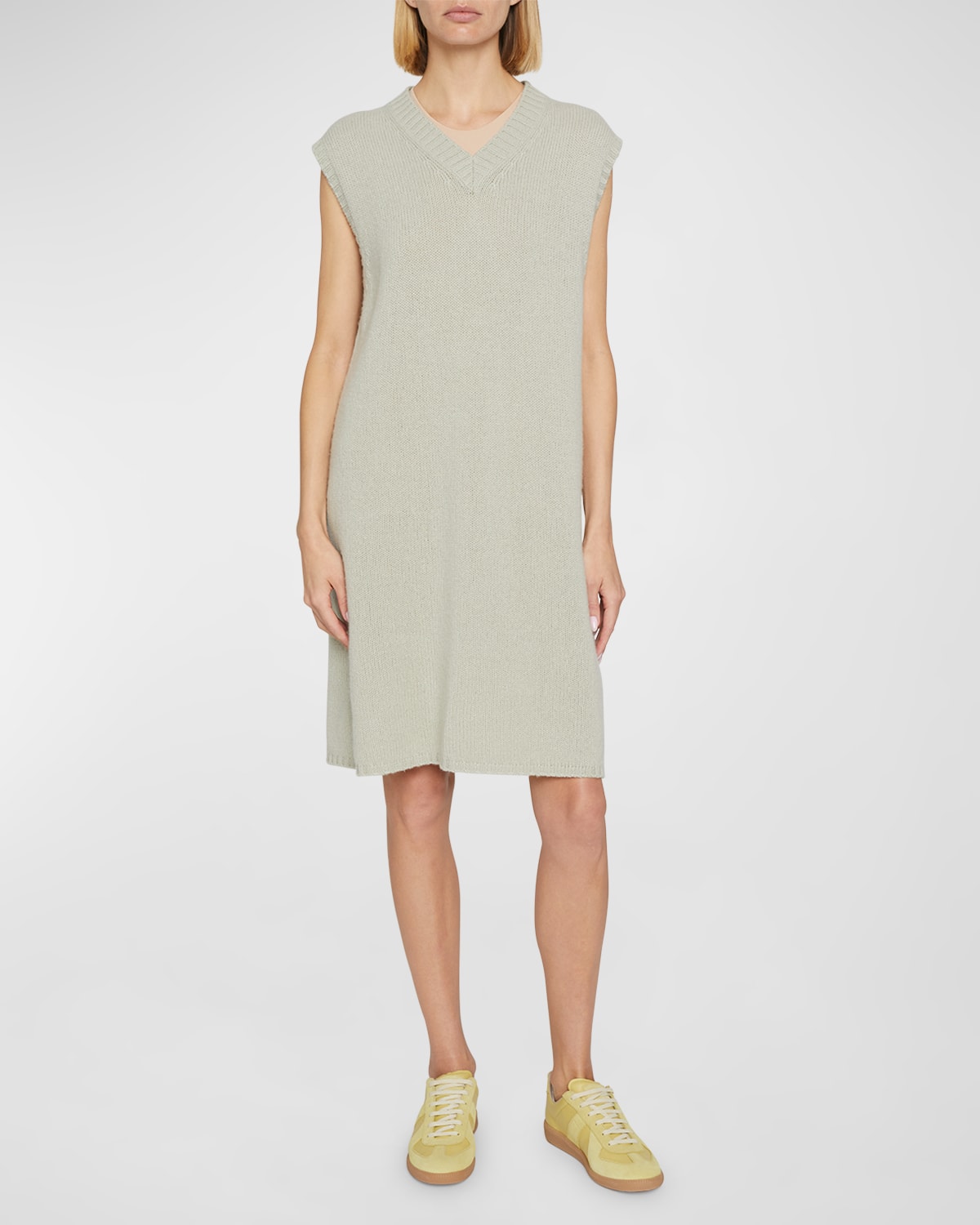 Maison Margiela Wool Knit Sweater Dress In Lightgrey