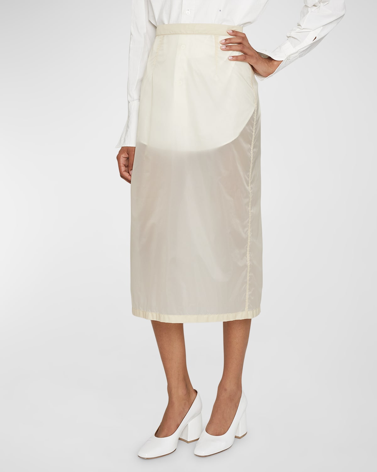 Maison Margiela Sheer Pencil Midi Skirt In Butter