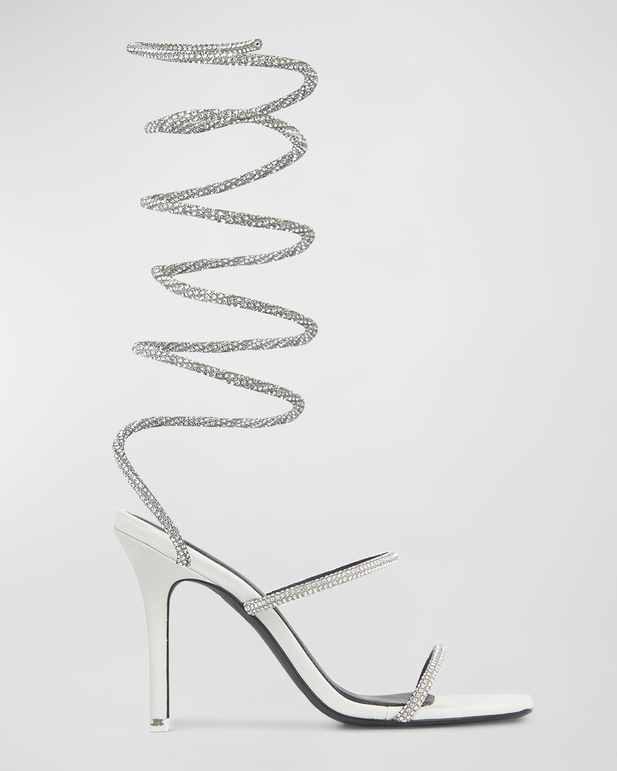 Black Suede Studio Court Crystal Corkscrew Coil Sandals In White