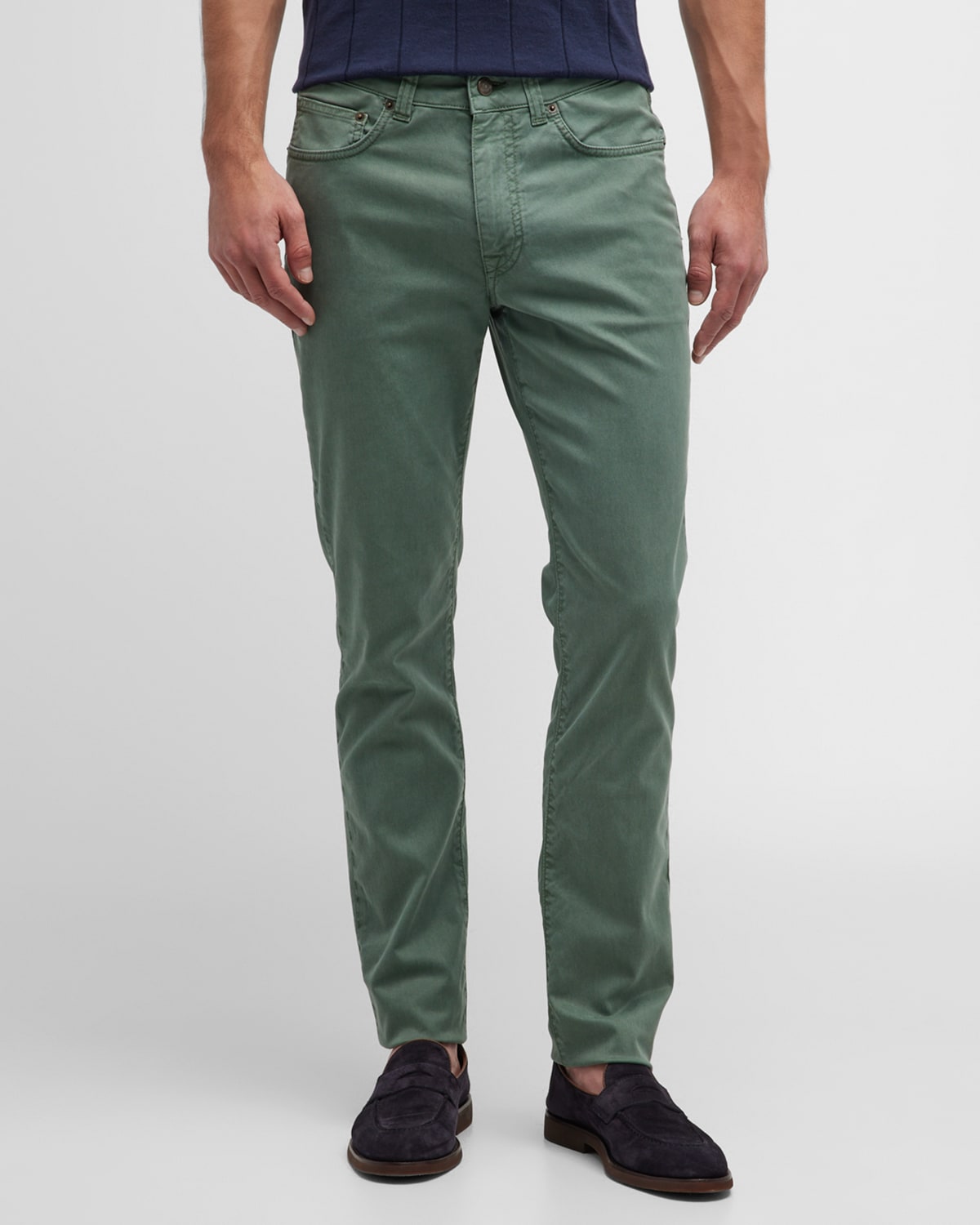 Boglioli Men's Cotton-silk Twill Trousers In Olive Green
