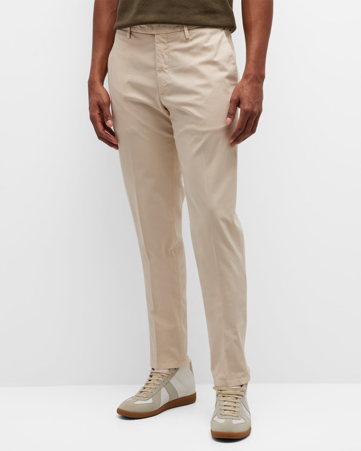 Boglioli Men's Flat-front Stretch Cotton Trousers In Beige