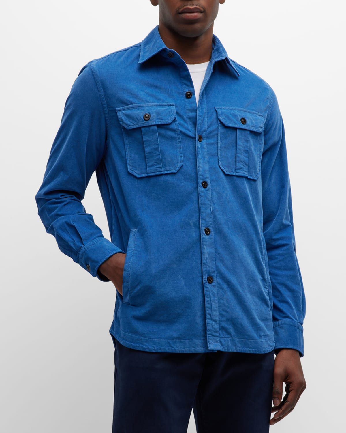 Boglioli Men's Capri Linen Utility Overshirt In Royal Blue