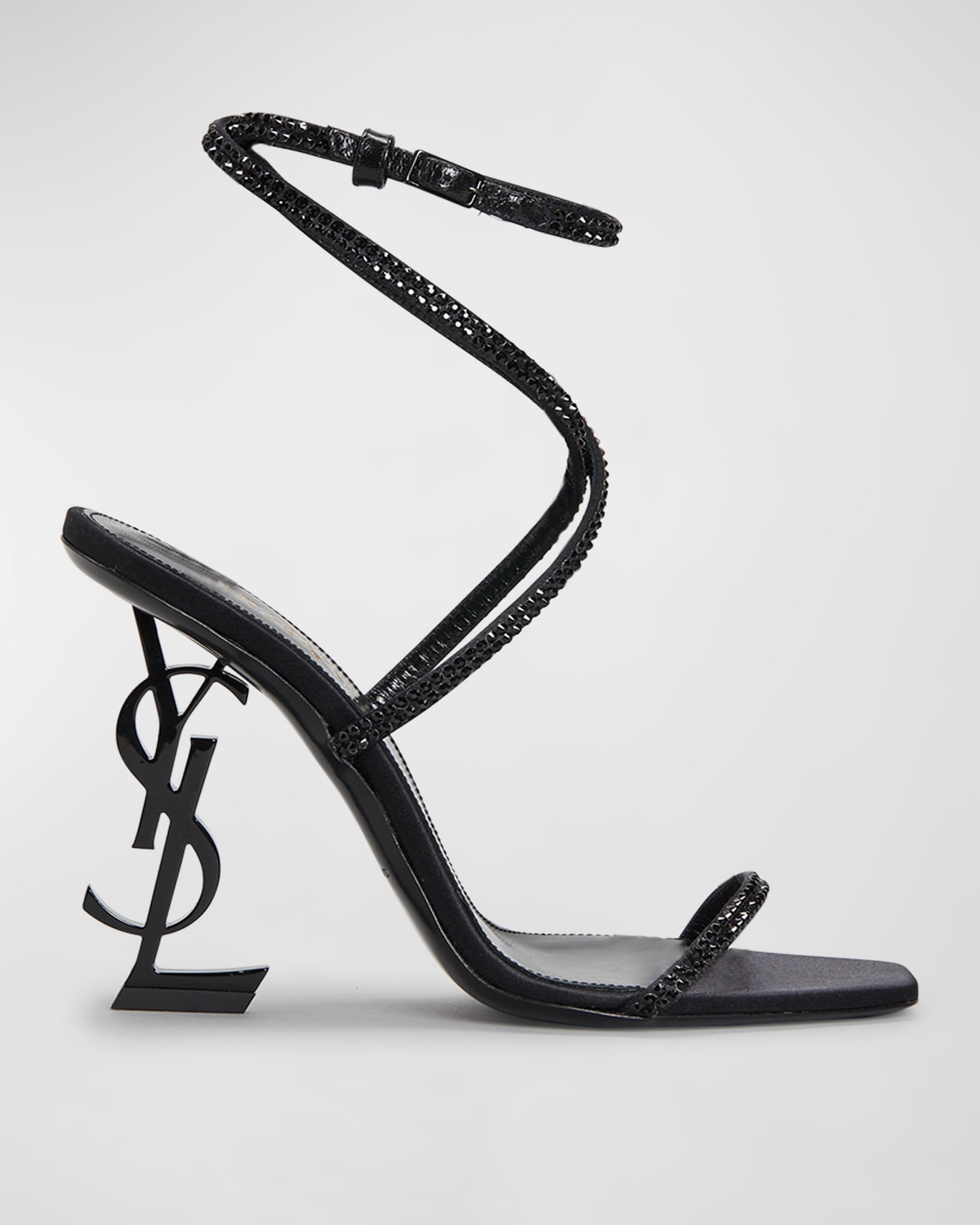 Saint Laurent Opyum Ysl Strass Ankle-strap Sandals In Nerojet - 1012