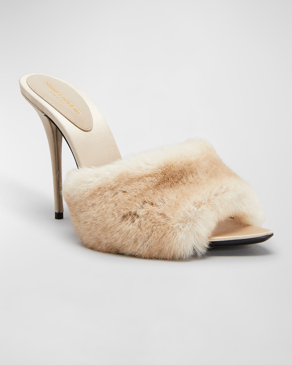 Saint Laurent Gippy Faux Fur Mule Sandals In Light Beige - 260