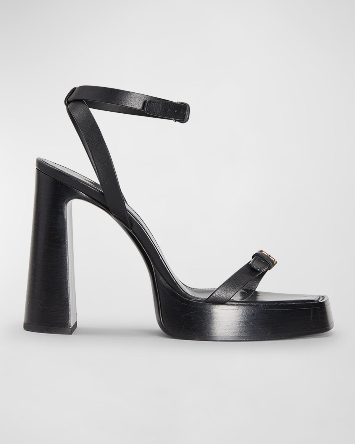 Saint Laurent Carine Leather Buckle Platform Sandals In Nero - 1000