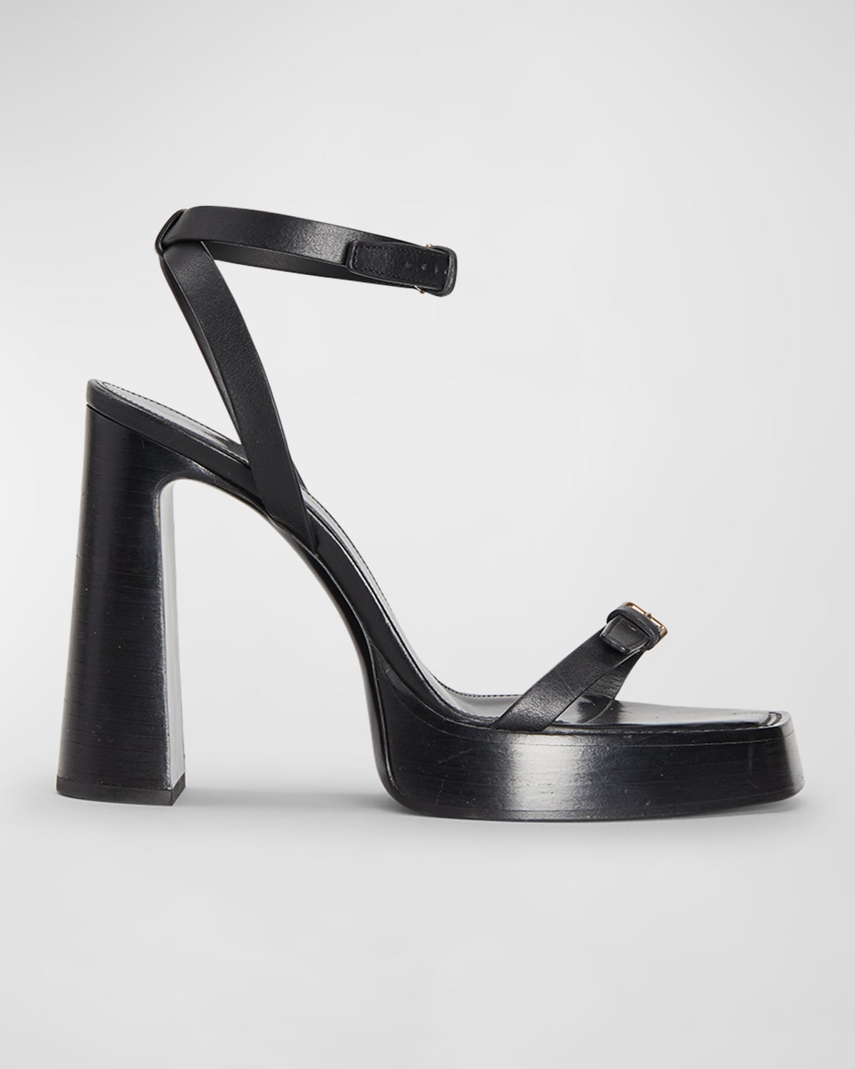 SAINT LAURENT CARINE LEATHER BUCKLE PLATFORM SANDALS