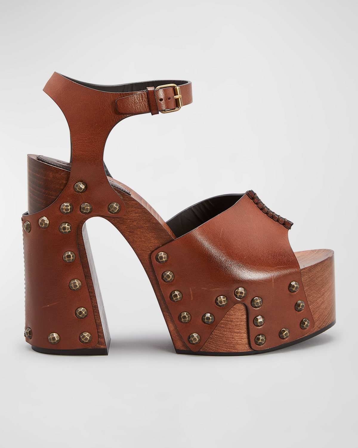 SAINT LAURENT JOTA LEATHER STUD CLOG PLATFORM SANDALS